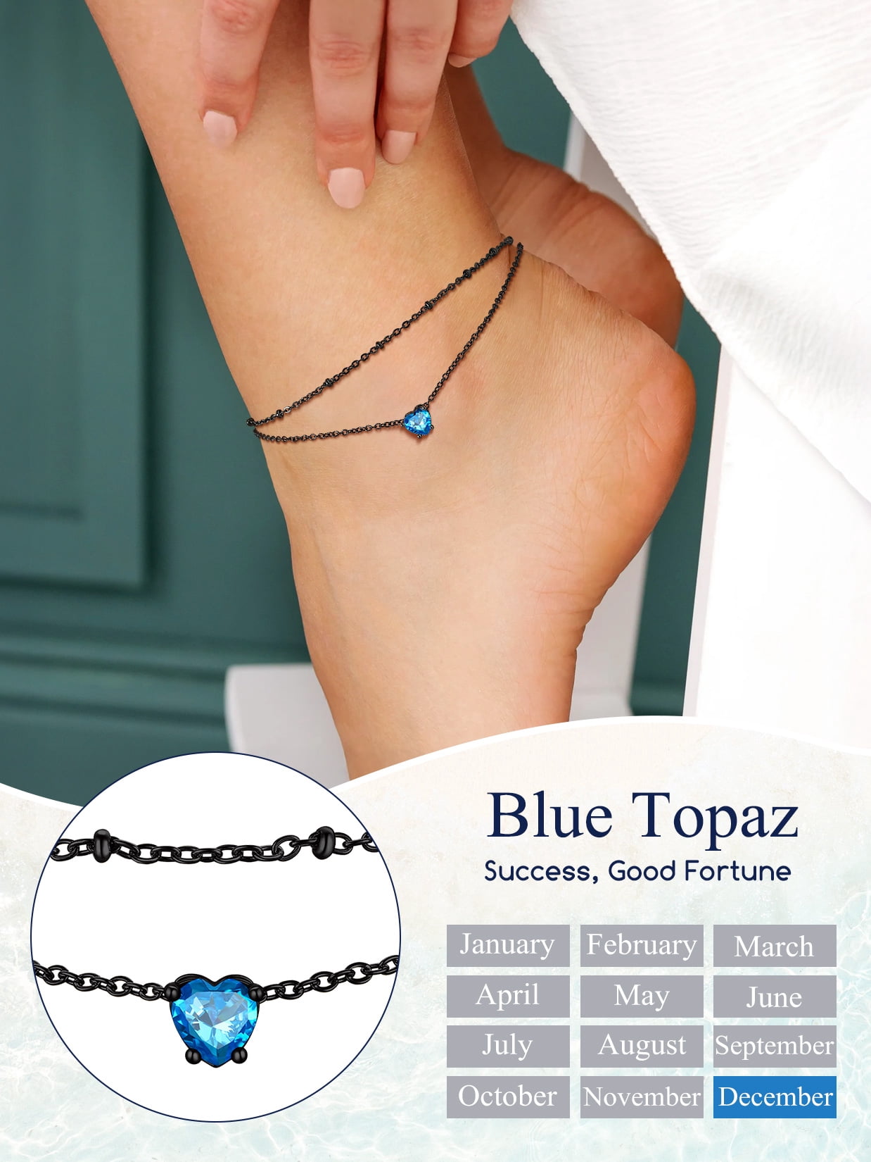Suplight 925 Stelring Silver Birthstone Crystal Anklet Dainty Chain Anklet Bracelets for Women
