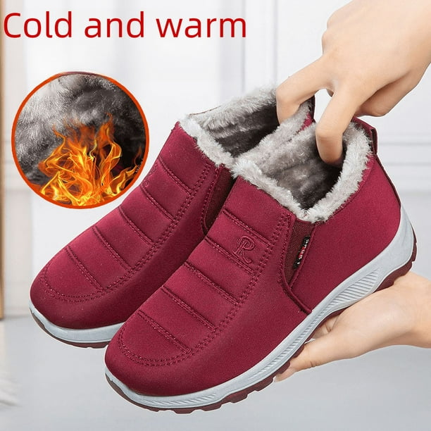 Zapatos de algodón para parejas de mediana edad y mayores de invierno, botas de algodón gruesas, cálidas y cómodas con forro polar, zapatos de algodón para mujer sin cordones