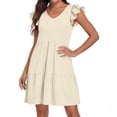 thumbnail image 3 of Uootdi Robes d'Été pour Femmes à Col en V, Manches à Volants, Ourlet à Volants, Robes Douces et Confortables, Coupe Décontractée, Mini Robes, Tenue de Vacances, Cadeau, 3 of 6