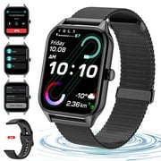 Carkira Smart Watch for Men and Women, 1.95 inch ,IP67 Waterproof  Smart Watch(Black Steel Band)