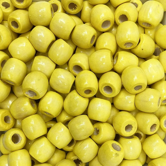 150 Painted Yellow Barrel Wood Beads 17mm x 14mm Diameter 8mm Large Hole