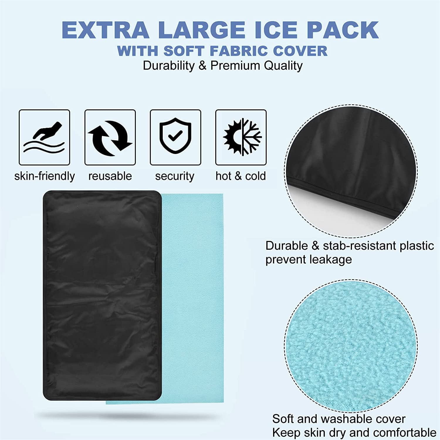 Ktinnead 12"x 21" Extra Large Gel Ice  Hot Pack with Soft Fabric Cover Ice Packs for Injuries Reusable Back Pain Relief/Physical Therapy Cold Compress Flexible Cooling Pad for Knee, Hip, Sciatica