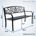 thumbnail image 2 of Topcobe 50 Inch Patio Park Steel Frame Cast Iron Backrest Bench Porch Chair, Outdoor Deck Furniture, 2 of 8