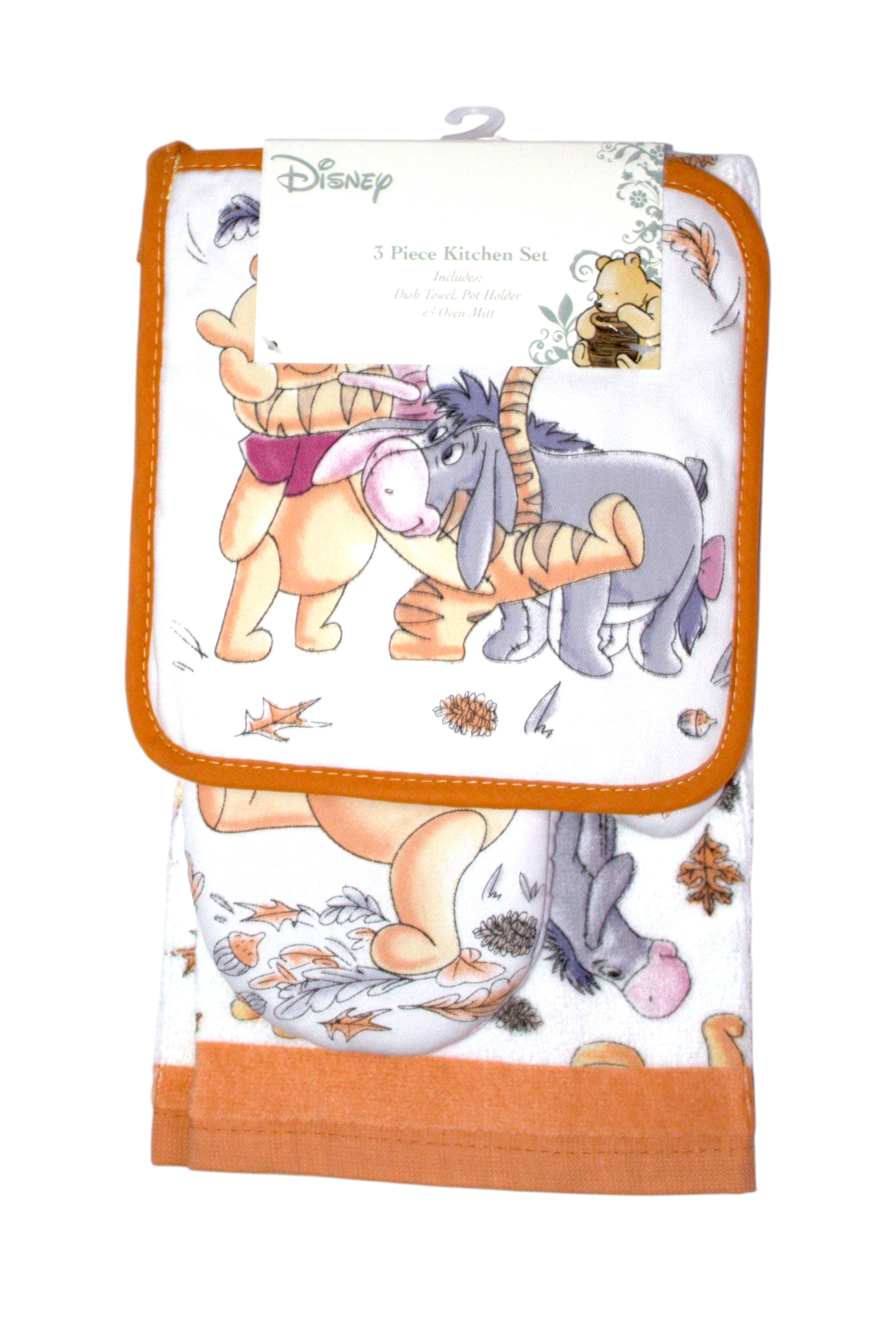 Disney Winnie the Pooh 3-Piece Kitchen Set – Dish Towel, Pot Holder & Oven Mitt with Characters