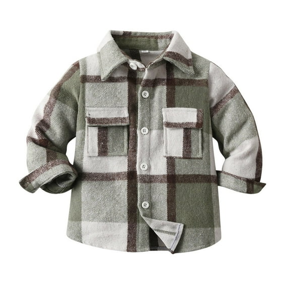 Adeawade Kids Boy Tops 18-24 Months Shirt Coat Jacket Plaid Long Sleeve Kids Lapel Button Tops Outwear Lovely Outfits Army Green