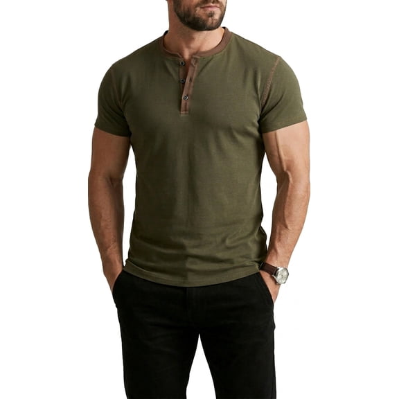 Mens Henley Shirts Short Sleeve Cotton Blend Slim Fit T-Shirts Breathable Moisture Wicking Athletic Casual Workout Tee