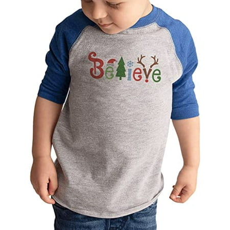 

7 ate 9 Apparel Kids Merry Christmas Shirts - Believe Shirt - Tree & Reindeer - Blue Shirt 3T