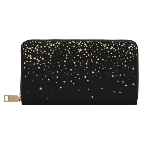 Leather Thin Slim Wallets for Women Men - Star Silver Glitter Clutch Card Wallet for Women Men with Zipper