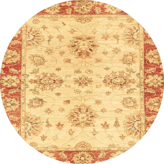 Ahgly Company Machine Washable Indoor Round Abstract Chrome Gold Yellow Area Rugs, 6' Round