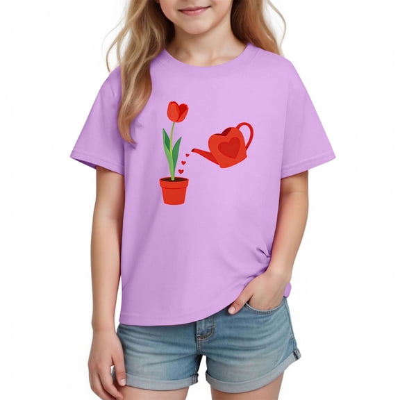 breaise Girls Boys Toddler Holiday Tees Valentine's Day Casual Graphic Shirts Loose Fit Short Sleeve Crew Neck Tshirt Solid Color Basic Kids T-Shirts