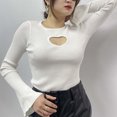 thumbnail image 2 of TSADFHJI Hauts Mignons pour Femmes Été Cœur Creusé Col Rond Manches Évasées T-Shirt L Blanc, 2 of 9