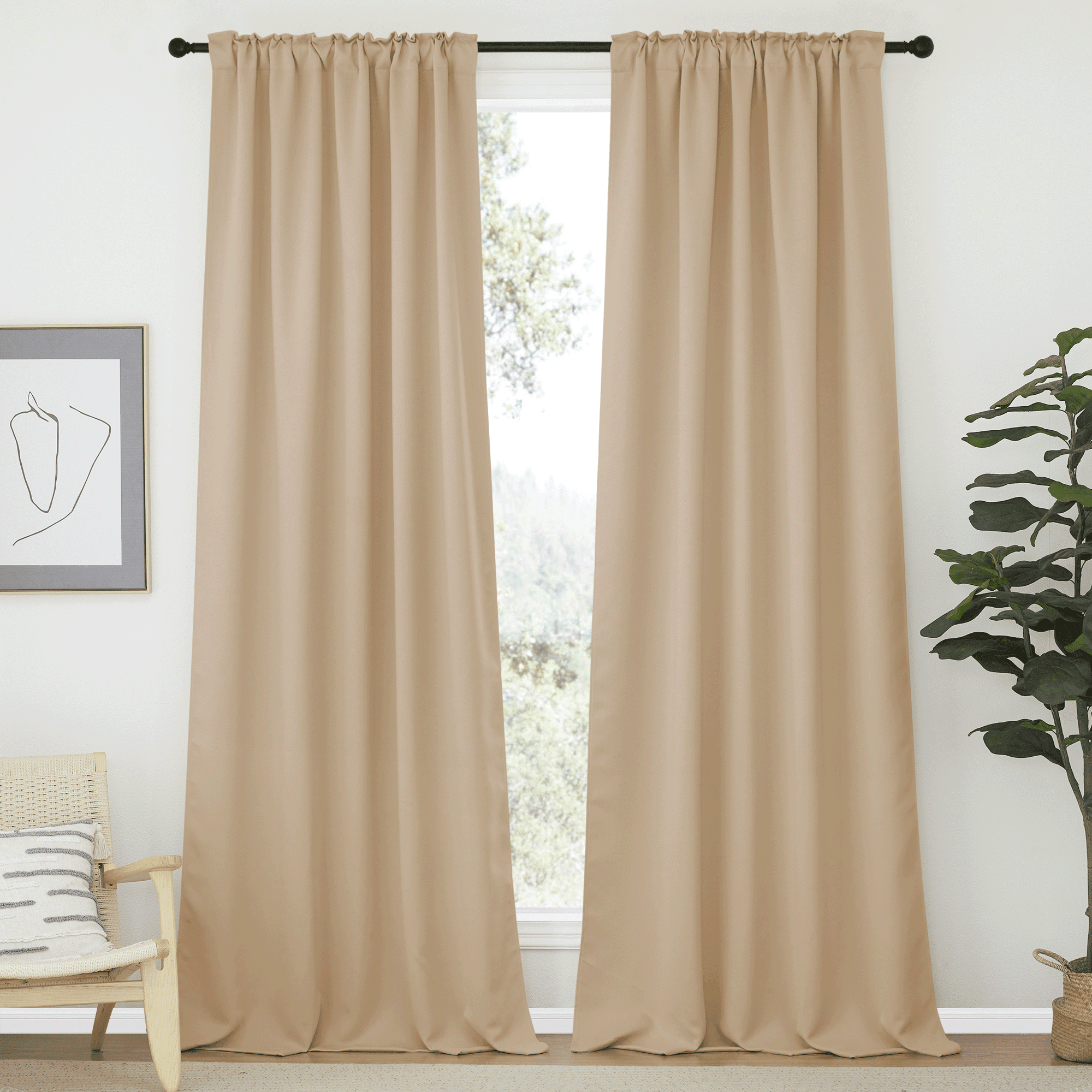 NICETOWN Solid Blackout Curtains Back Tab and Rod Pocket Ensure Privacy Window Treatment for Bedroom 52x108 inch Biscotti Beige 2 Panels