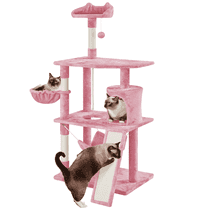 Yaheetech 62.9" Multi-Level Cat Tree with Condo, Hammock, Basket & Scratching Ramp, Pink