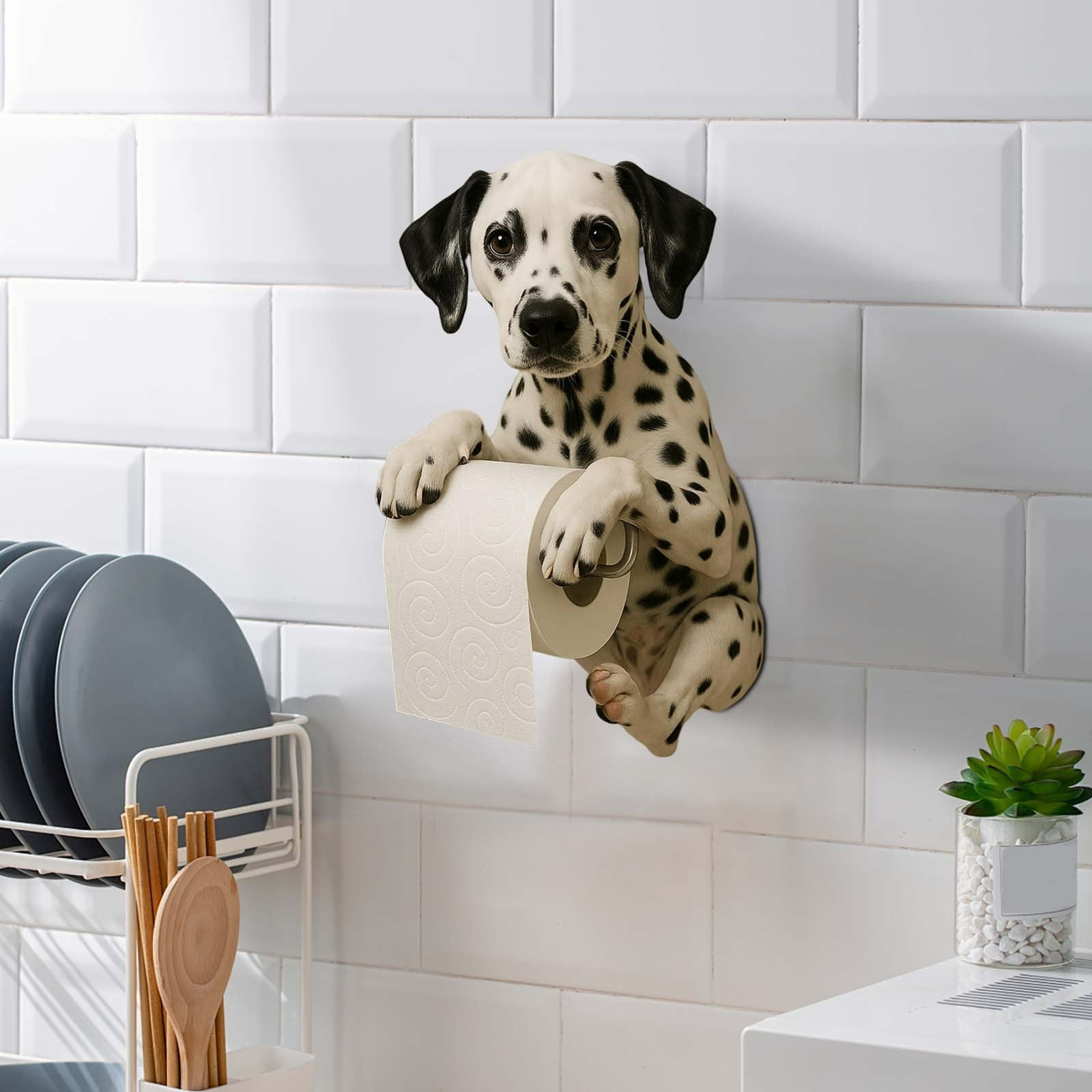 Dog Toilet Paper Holder Resin Wall-Mounted Animal Theme Bathroom Functional Decor Novelty Sculpture Home Restroom Tissue Dispenser 6.3x4.72x8.66in