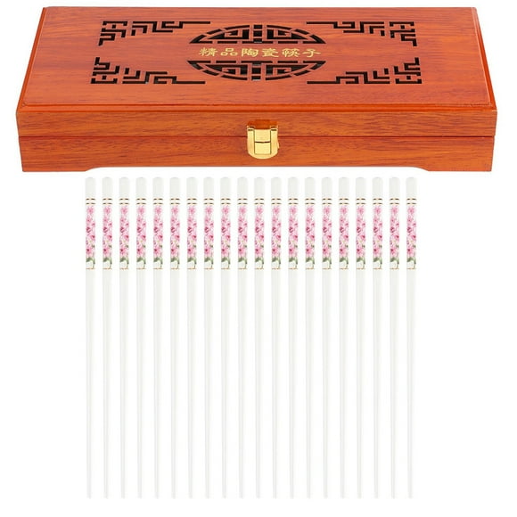 10 Pairs European Style Ceramic Chopsticks Set with Wood Box Tableware Art Craft GiftFlower in Bloom