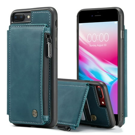 Shoppingbox Case for iPhone 7 Plus/8 Plus with Card Holder Wallet Leather Case Card Pockets Back Flip Cover - Blue