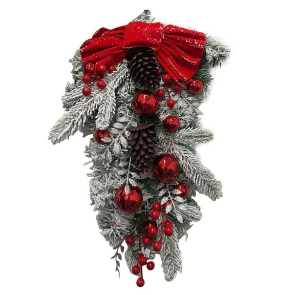 The Cordless Prelit Red And Holiday Trim Front Door Wreath Christmas Home Decoration 45cm Red Flocked Upside Down Tree