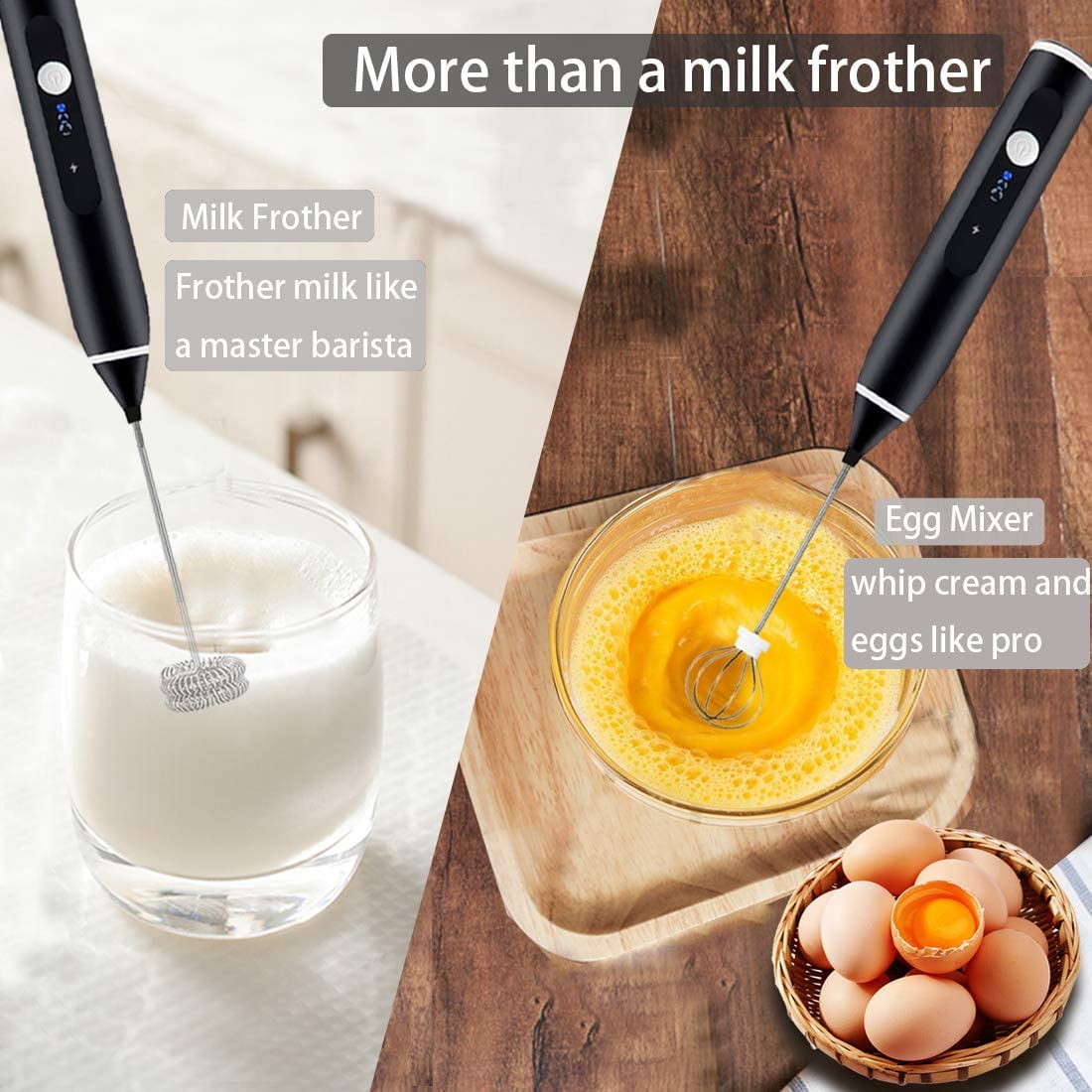 BreaDeep Electric Milk Frother Handheld Milk Foamer with USB Rechargeable,  3 Speeds Coffee Frother 2 in 1 Electric Hand Blender for Latte, Cappuccino,  Hot Chocolate, Egg - White 