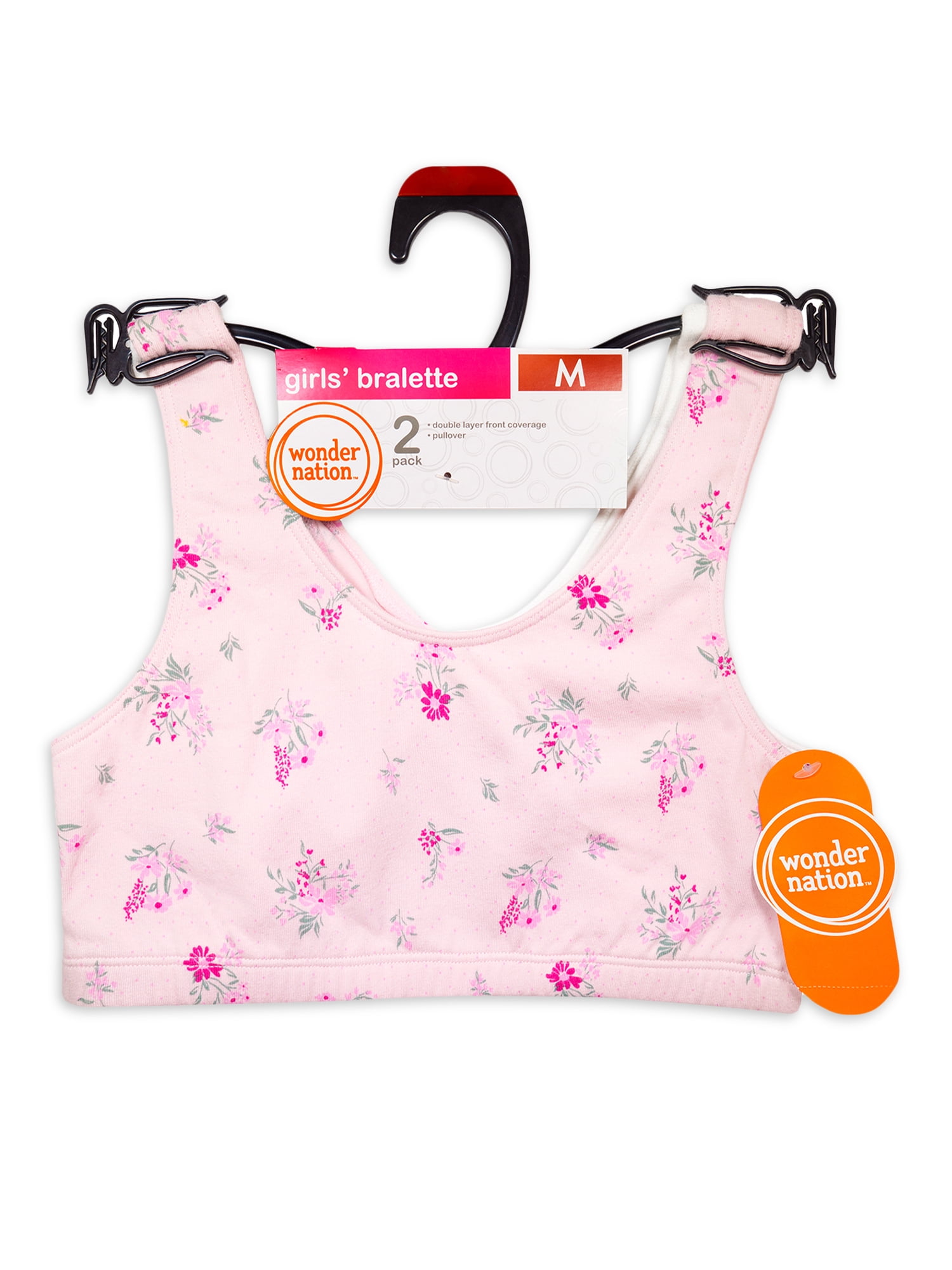 Wonder Nation Girls Cotton Bra, 2-Pack, Sizes S-XXL