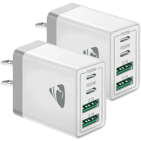 Aioneus USB C Charger Adapter 40W Multi Port Wall Charger Block Fast Charging Box for iPhone 15/16 Samsung, White (2 Pack)