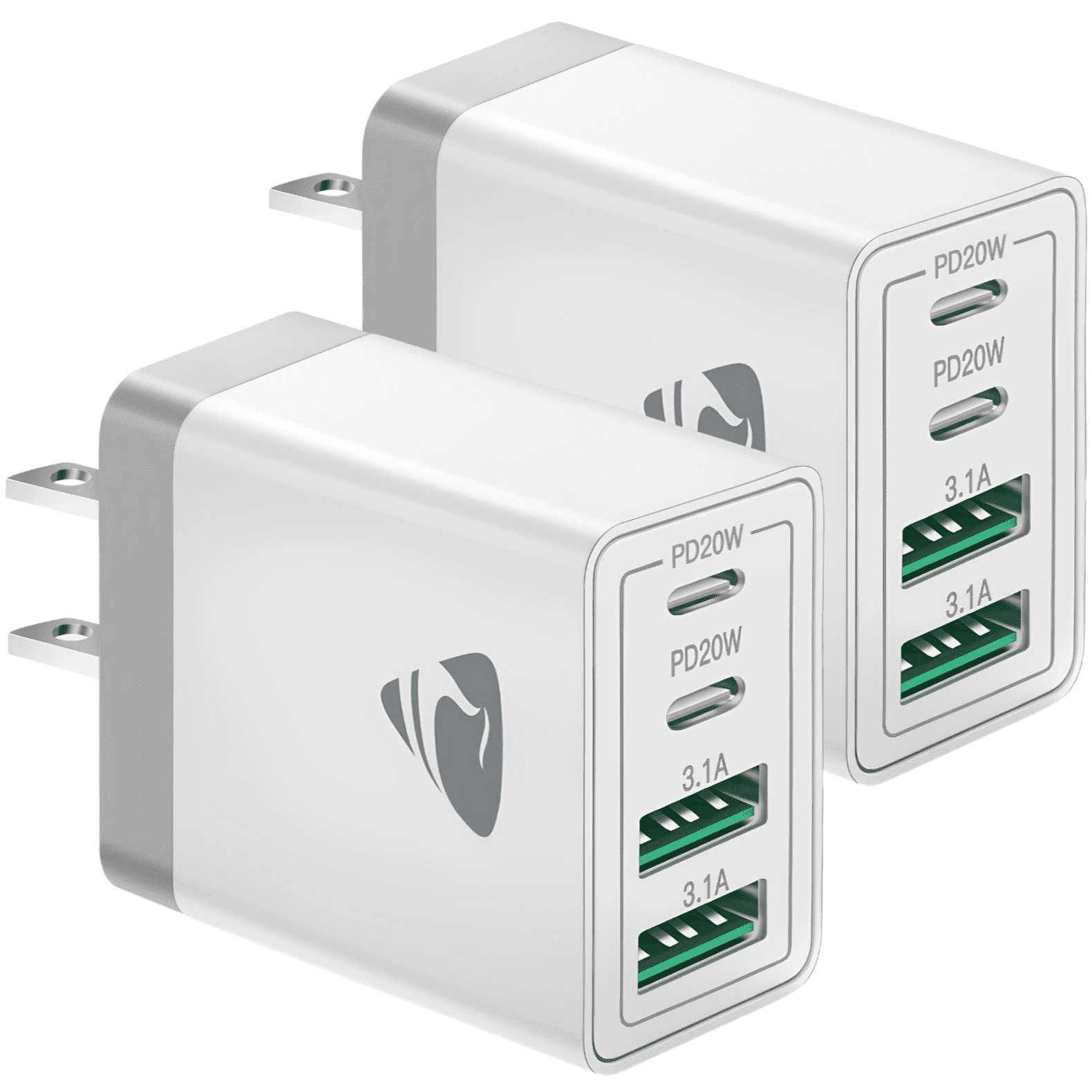 Aioneus USB C Charger Adapter 40W Multi Port Wall Charger Block Fast Charging Box Compatible with IPhone 15/16 Samsung, White (2 Pack)