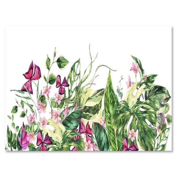 Designart ' Ancient Floral Tropical Leaves I ' Tropical Canvas Wall Art Print