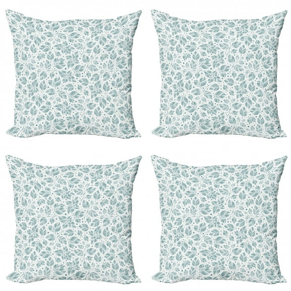 Ambesonne Leaves Throw Pillow Cover 4 Pack, Peppermint Foliage Dot, 16", Slate Blue and Bluegrey