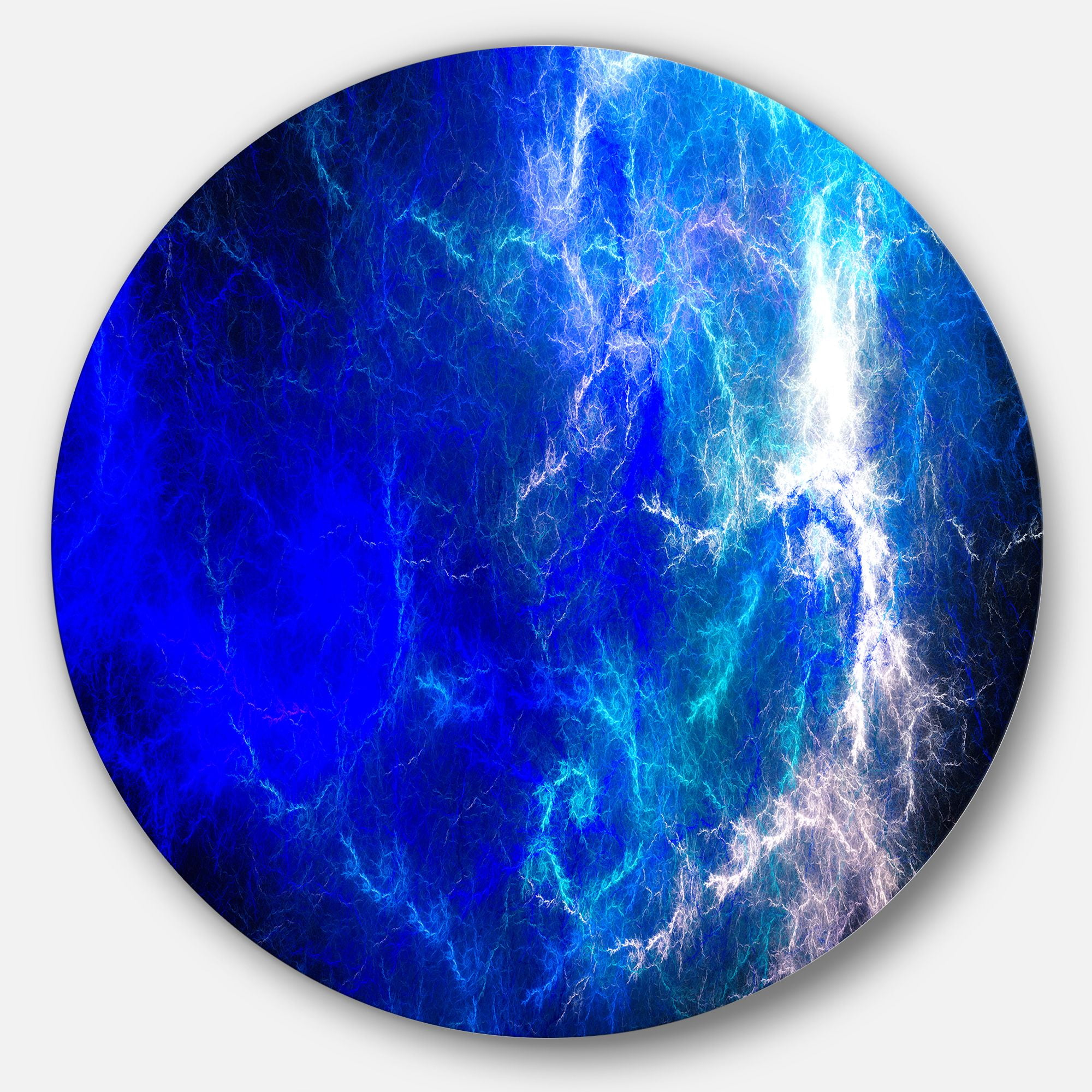 Designart 'Blue Sparkling Lightning' Abstract Circle Metal Wall Art