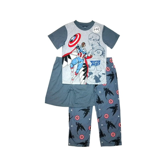 Captain America Boy's Supehero Poly 2-Piece Short-Sleeved Pajama Set (Medium 8/10)