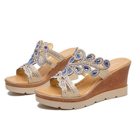 

Medcursor Women Ladies Bohemia Wedges Thick Peep Toe Sandals Slippers Shoes
