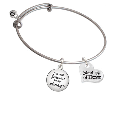 Silvertone Small Matron of Honor Heart Family Heart Best Expandable Bangle Bracelet