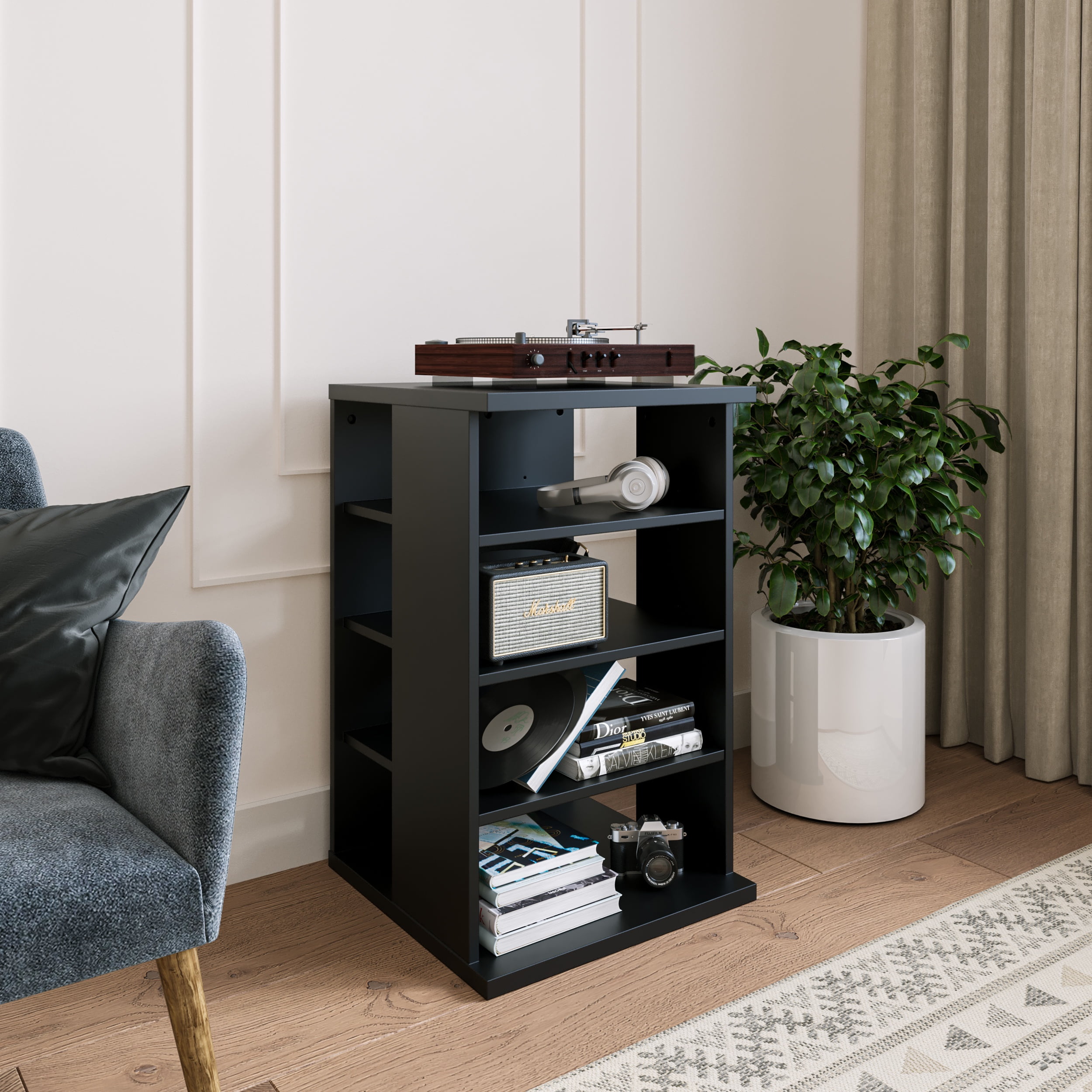 Nexera Jasper 4-Shelf Audio Tower Bookcase, Black