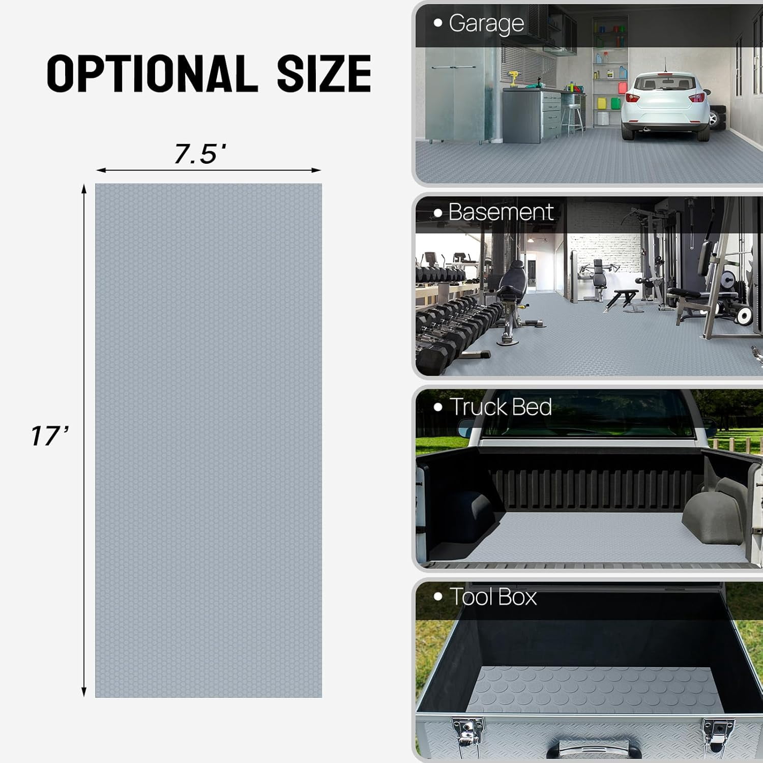 Ktaxon 7.5 x 17 FT Garage Floor Mat, Thickened Coin Plate PVC Garage Mats Flooring Roll for Under Car, Garage Car Parking Mats for Compact SUVS, Sports Car, Gray