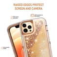 thumbnail image 5 of Compatible with iPhone 12 Pro Max 6.7 inch Phone Case Tempered Glass Screen Protector Bling Liquid Glitter Clear Hybrid Shockproof TPU Military Grade Protective Heavy Duty Cell Cover Women Gold, 5 of 7