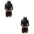 thumbnail image 1 of Electronicheart Noir Texture Douce et Tissu Respirant en Robe Moulante Exquise Artisanat Manches Longues Robe 2TG 2Set, 1 of 6