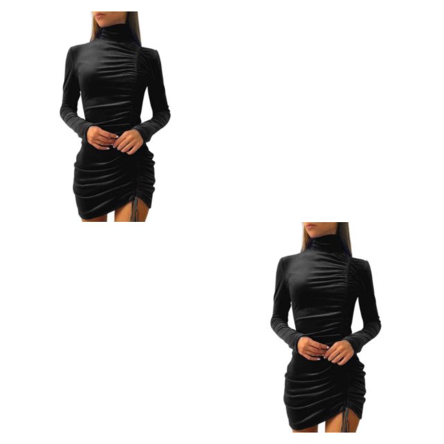Electronicheart Noir Texture Douce et Tissu Respirant en Robe Moulante Exquise Artisanat Manches Longues Robe 2TG 2Set