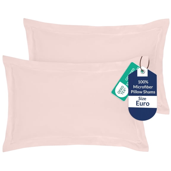 Royale Linens Pillow Shams 2 Pack Euro Size 26x26 Inch Brushed 1800 Microfiber Bed Pillow Shams Wrinkle & Fade Resistant Super Soft and Cozy Back Overlap Closure Oxford Pillowcase (Euro, Pink)