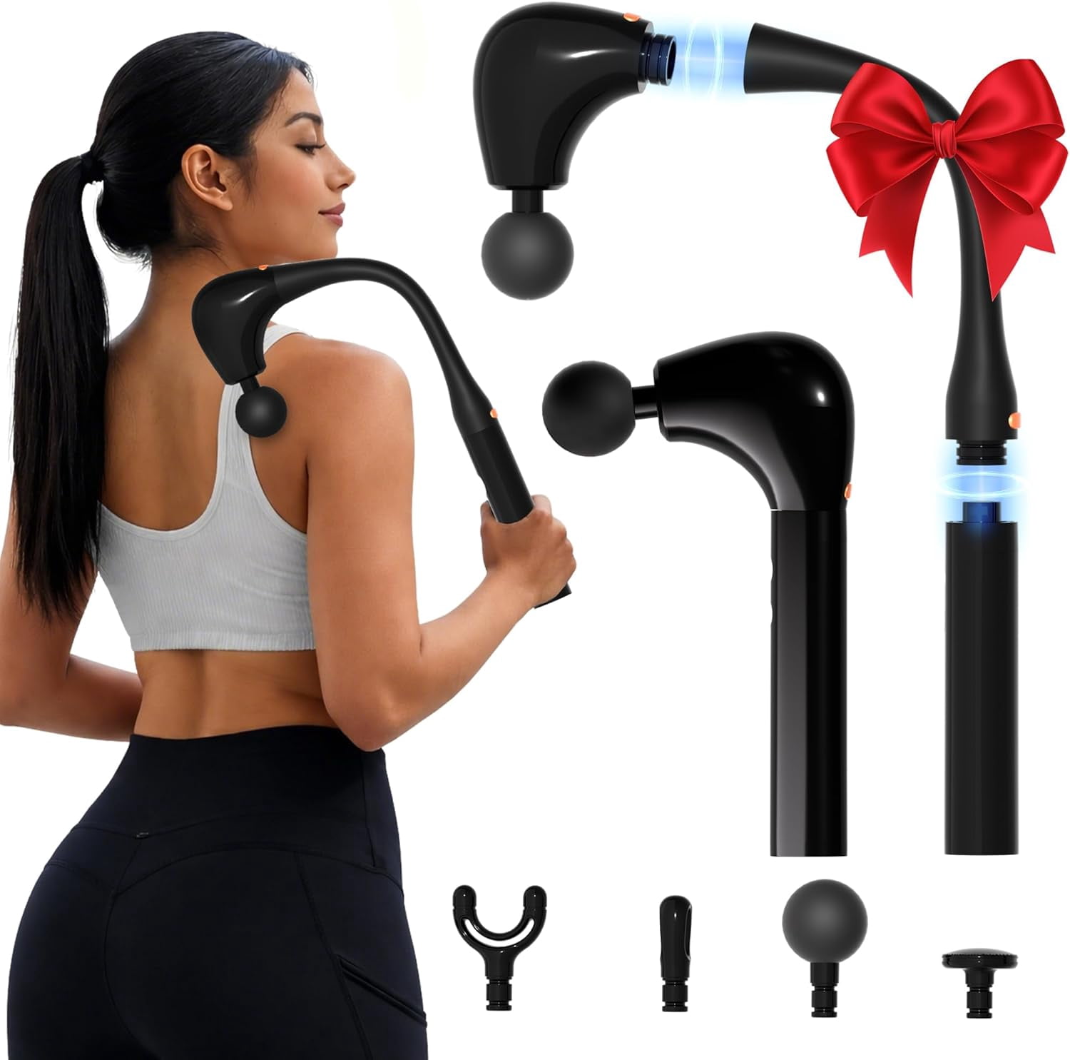 Professional Percussion Massage Gun with Detachable Extension Handle, 2-in-1 Deep Tissue Back Massager for Pain Relief in Shoulder, Neck, Thigh, Waist & Muscles