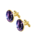 thumbnail image 2 of PhooArto Men's Classic Stainless Steel, Cool Dinosaur on Purple Galaxy Cufflinks Business Wedding Shirts, Golden, 2 of 7