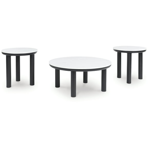 Signature Design by Ashley Xandrum 3-Piece Coffee Table Set with End Tables - Black/White Finish