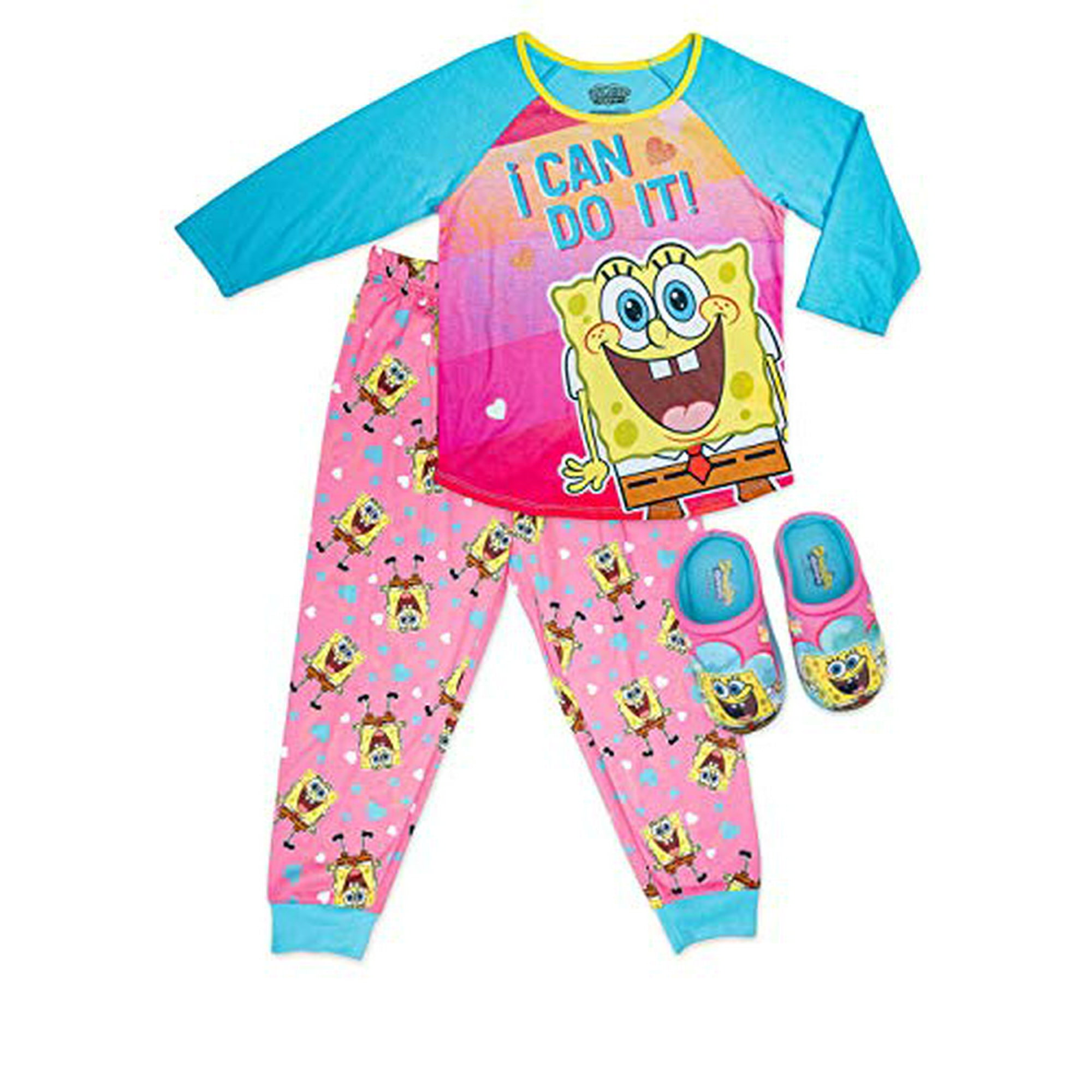 See Pic Spongebob Girl s Pajama Set With Slippers long Sleeve Pj Set Turquoise Pink girls Size 6 6x Other