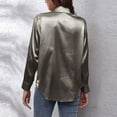 thumbnail image 4 of cfhntfmh Long Sleeve Shirts for Women Satin Comfy Lapel Buttons down Blouses Soft Lounge Plain Silk Pajama Tops, 4 of 5