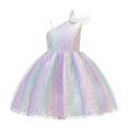 thumbnail image 2 of Toddler Girls Casual Dresses Summer Gradient Print Bowknot One Shoulder Sleeveless Court Style Tulle Mesh Princess Dress Streetwear, 2 of 5