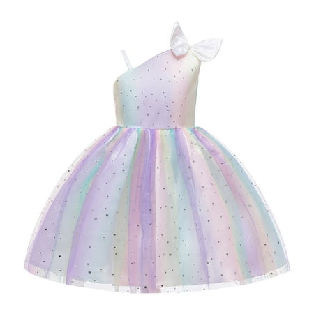

GWAABD Dresses for Little Girls White Polyester Oddler Kids Girls Prints Sleeveless Party Hoilday Photography Costome Court Style Tulle Mesh Dress Princess Clothes 120
