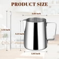thumbnail image 2 of Milk Frothing Pitcher, 12oz Milk Frother Cup with Clear Scale, 304 Stainless Steel Cappuccino Espresso Machine Accessories for Barista Coffee Bar with Latte Art Pen, Silver, 2 of 4