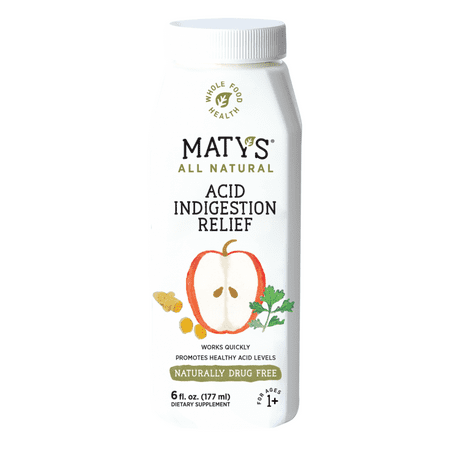 Maty's All Natural Acid Indigestion Relief Syrup, Healthy Ingredients To Ease Symptoms of Acid Indigestion Heartburn GERD and Acid Reflux, Promotes Healthy Stomach Acid Levels, 6 Oz
