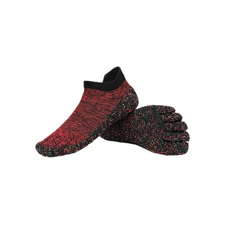 

Wazshop Mens Athletic Socks Beach Water Shoes Slip On Yoga Shoe Lightweight Barefoot Sock Sneakers Women Rubber Sole Split Toe Red 10.5