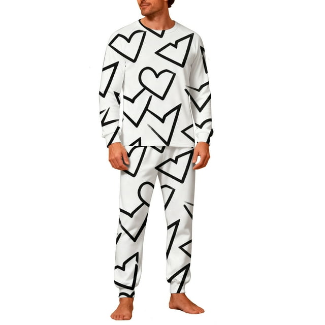 RXMEKW Ensemble de Pyjama Imprimé à Manches Longues à Col Rond Haut et Pantalon pour Femmes pour Hommes Tenue de Nuit Assortie pour la Famille Polyester