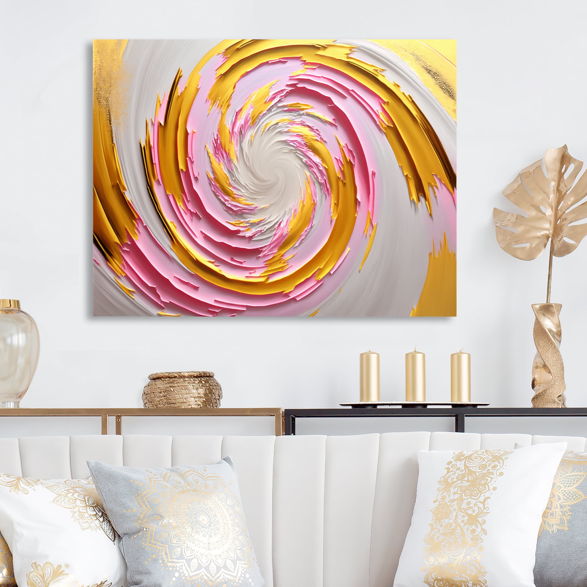 Designart Pink Watercolor Circular Abstract I Canvas Wall Art