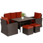 Best Choice Products 7-Seater Conversational Wicker Dining Table, Outdoor Patio Furniture Set w/ Cover - Brown/Red